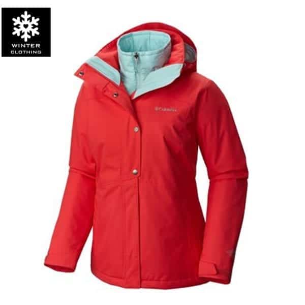 เช่าเสื้อกันหนาว columbia waterproof สกี เที่ยวต่างประเทศ สีแดง jacket เช่าชุดกันหนาว omni heat adventure