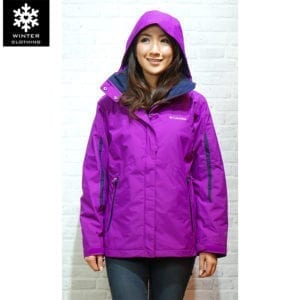 เช่าเสื้อกันหนาว Jacket Columbia สีม่วง waterproof เช่าชุดกันหนาว เที่ยวต่างประเทศ