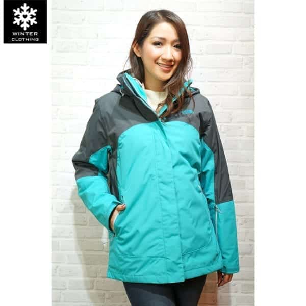 เช่าเสื้อกันหนาว North Face waterproof เฟอร์ เที่ยวต่างประเทศ สีเขียว เสื้อโค๊ท เช่าชุดกันหนาว ขนห่าน