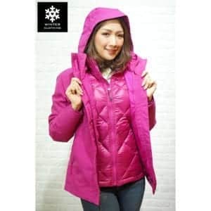 เช่าเสื้อกันหนาว North Face waterproof เฟอร์ เที่ยวต่างประเทศ สีเขียว เสื้อโค๊ท เช่าชุดกันหนาว ขนห่าน