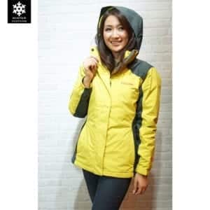 เช่าเสื้อกันหนาว columbia waterproof เฟอร์ เที่ยวต่างประเทศ สีเหลือง Jacker เช่าชุดกันหนาว เสื้อขนเป็ด