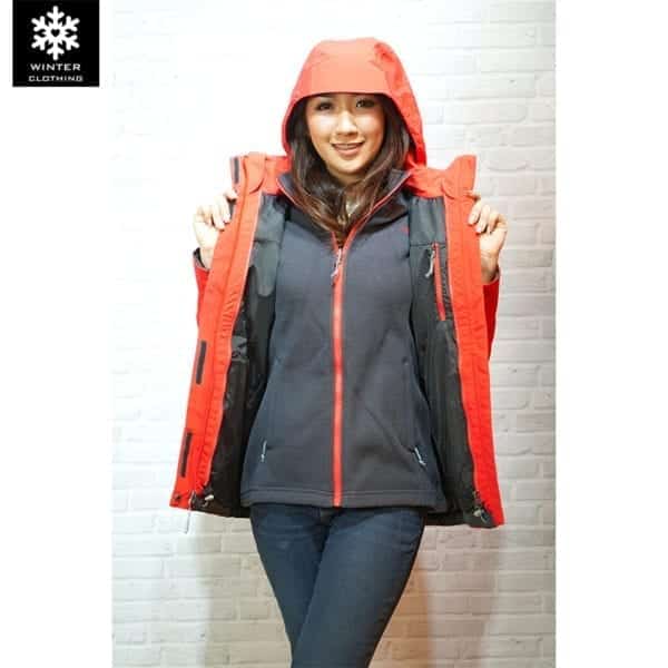 เช่าเสื้อกันหนาว North Face waterproof เฟอร์ เที่ยวต่างประเทศ สีแดง เสื้อโค๊ท เช่าชุดกันหนาว
