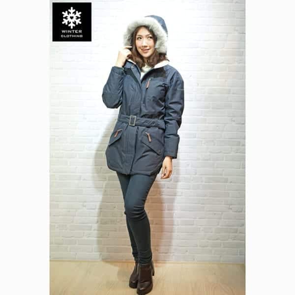 เช่าเสื้อกันหนาว เสื้อโค้ท Columbia สีเทา waterproof เช่าชุดกันหนาว เที่ยวต่างประเทศ