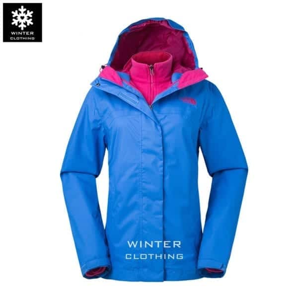 เช่าเสื้อกันหนาว North Face waterproof เฟอร์ เที่ยวต่างประเทศ สีน้ำเงิน เสื้อโค๊ท เช่าชุดกันหนาว