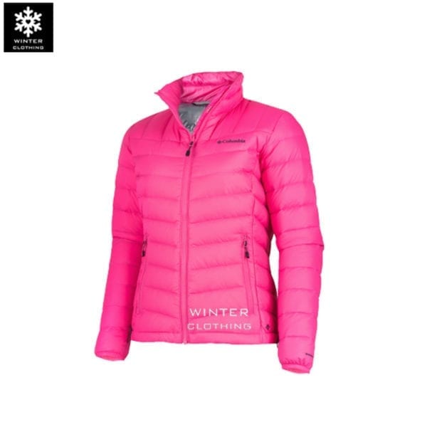 เช่าเสื้อกันหนาว Jacket Columbia สีชมพู ขนเป็ด waterproof เช่าชุดกันหนาว เที่ยวต่างประเทศ