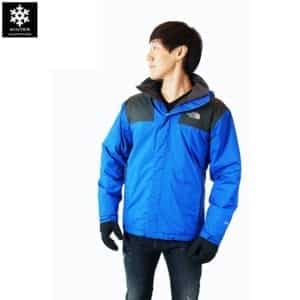 เช่าเสื้อกันหนาว Jacket north face สีน้ำเงิน gore tex waterproof เช่าชุดกันหนาว เที่ยวต่างประเทศ