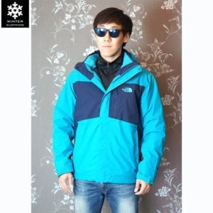 เช่าเสื้อกันหนาว Jacket north face สีฟ้า waterproof เช่าชุดกันหนาว เที่ยวต่างประเทศ เช่าเสื้อกันหนาวคนอ้วน