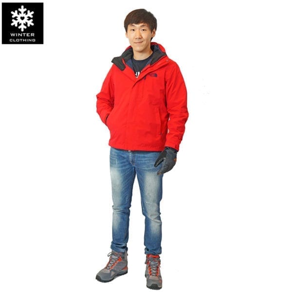 เช่าเสื้อกันหนาว Jacket north face สีแดง waterproof เช่าชุดกันหนาว เที่ยวต่างประเทศ