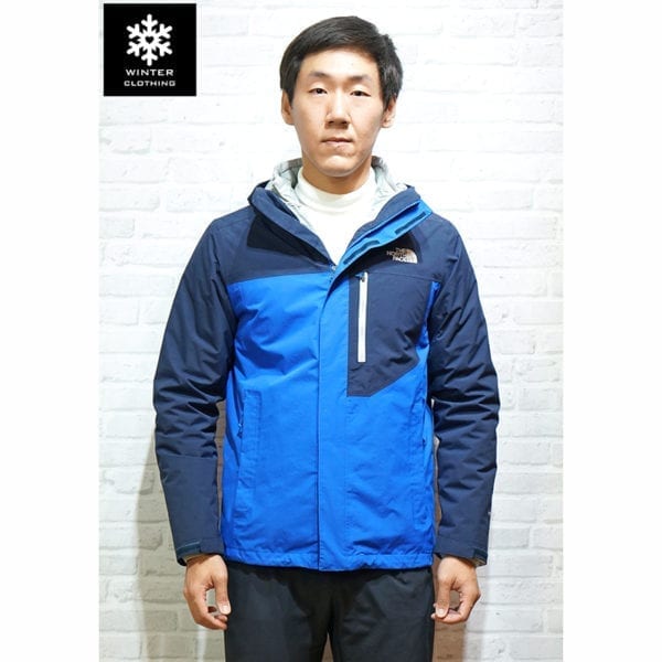 เช่าเสื้อกันหนาว Jacket north face สีน้ำเงิน ขนห่าน waterproof เช่าชุดกันหนาว เที่ยวต่างประเทศ