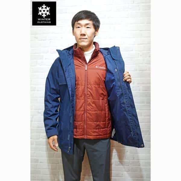 เช่าเสื้อกันหนาว Jacket columbia สีน้ำเงิน waterproof omni_heat เช่าชุดกันหนาว เที่ยวต่างประเทศ