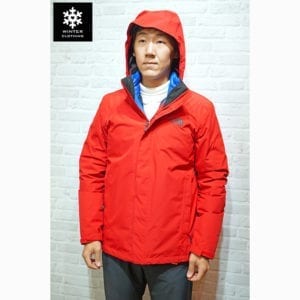 เช่าเสื้อกันหนาว Jacket north face สีแดง ขนห่าน waterproof เช่าชุดกันหนาว เที่ยวต่างประเทศ