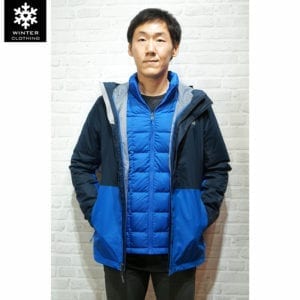 เช่าเสื้อกันหนาว Jacket North face สีน้ำเงิน ขนห่าน waterproof เช่าชุดกันหนาว เที่ยวต่างประเทศ