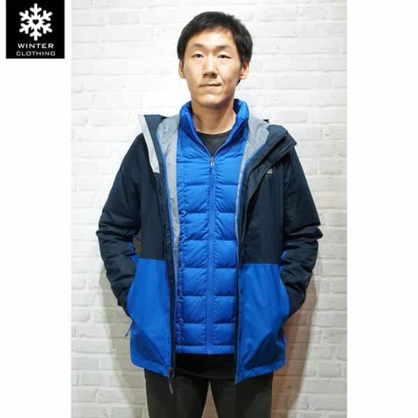 เช่าเสื้อกันหนาว Jacket North face สีน้ำเงิน ขนห่าน waterproof เช่าชุดกันหนาว เที่ยวต่างประเทศ