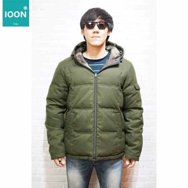 เช่าเสื้อกันหนาว esprit jacket เที่ยวต่างประเทศ สีเขียว ลายทหาร เช่าชุดกันหนาว fashion เสื้อขนเป็ด