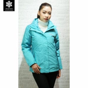 เช่าเสื้อกันหนาว Jacket Columbia สีฟ้า ขนเป็ด waterproof เช่าชุดกันหนาว เที่ยวต่างประเทศ