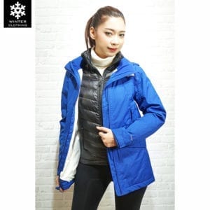 เช่าเสื้อกันหนาว Jacket North face สีน้ำเงิน ขนห่าน waterproof เช่าชุดกันหนาว เที่ยวต่างประเทศ