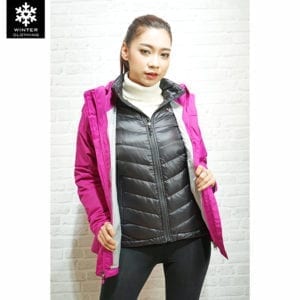 เช่าเสื้อกันหนาว Jacket North face สีชมพู ขนห่าน waterproof เช่าชุดกันหนาว เที่ยวต่างประเทศ