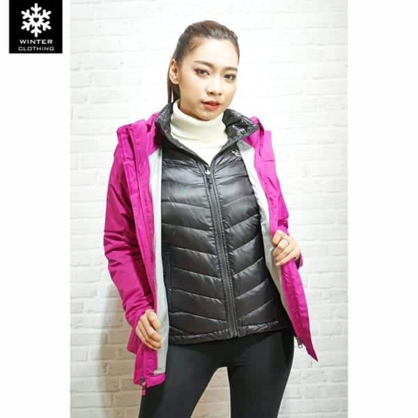 เช่าเสื้อกันหนาว Jacket North face สีชมพู ขนห่าน waterproof เช่าชุดกันหนาว เที่ยวต่างประเทศ