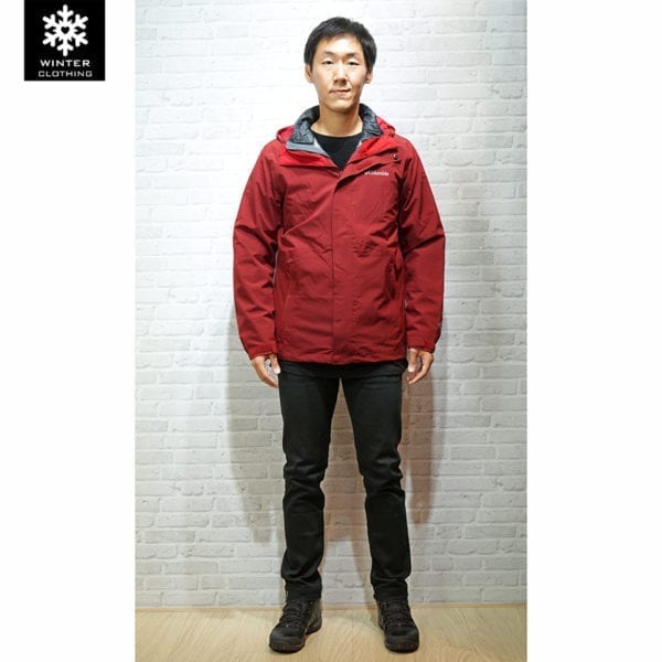 เช่าเสื้อกันหนาว Jacket Columbia สีแดง ขนเป็ด waterproof เช่าชุดกันหนาว เที่ยวต่างประเทศ