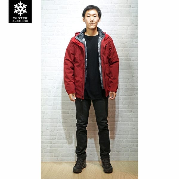 เช่าเสื้อกันหนาว Jacket Columbia สีแดง ขนเป็ด waterproof เช่าชุดกันหนาว เที่ยวต่างประเทศ