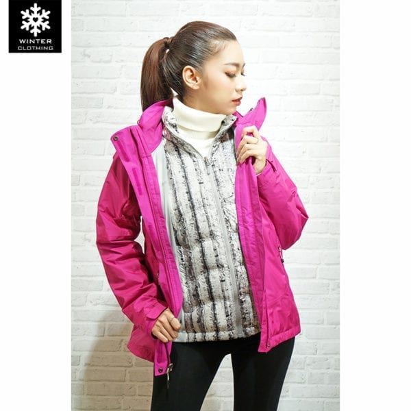 เช่าเสื้อกันหนาว Jacket North face สีชมพู ขนห่าน waterproof เช่าชุดกันหนาว เที่ยวต่างประเทศ